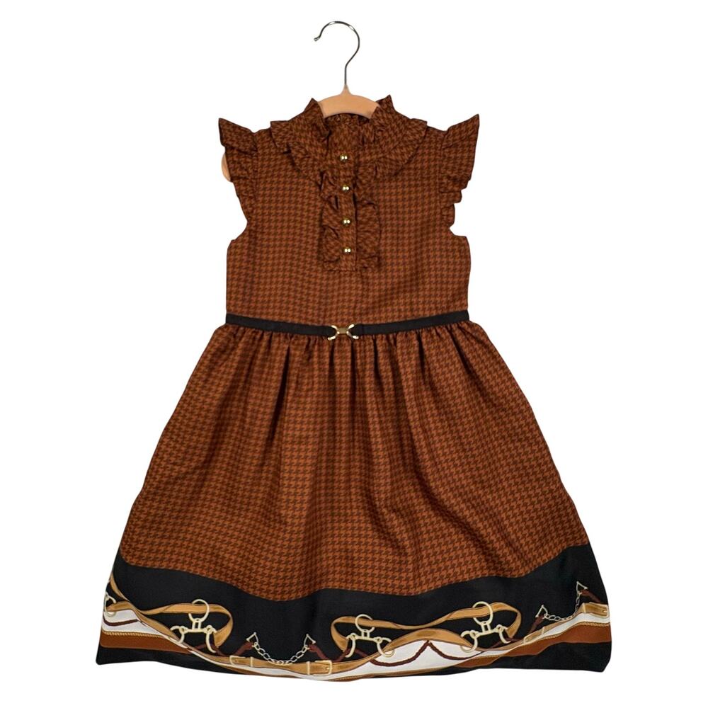 Janie & Jack Houndstooth Equestrian Dress Girls 5 Brown Heritage NWT